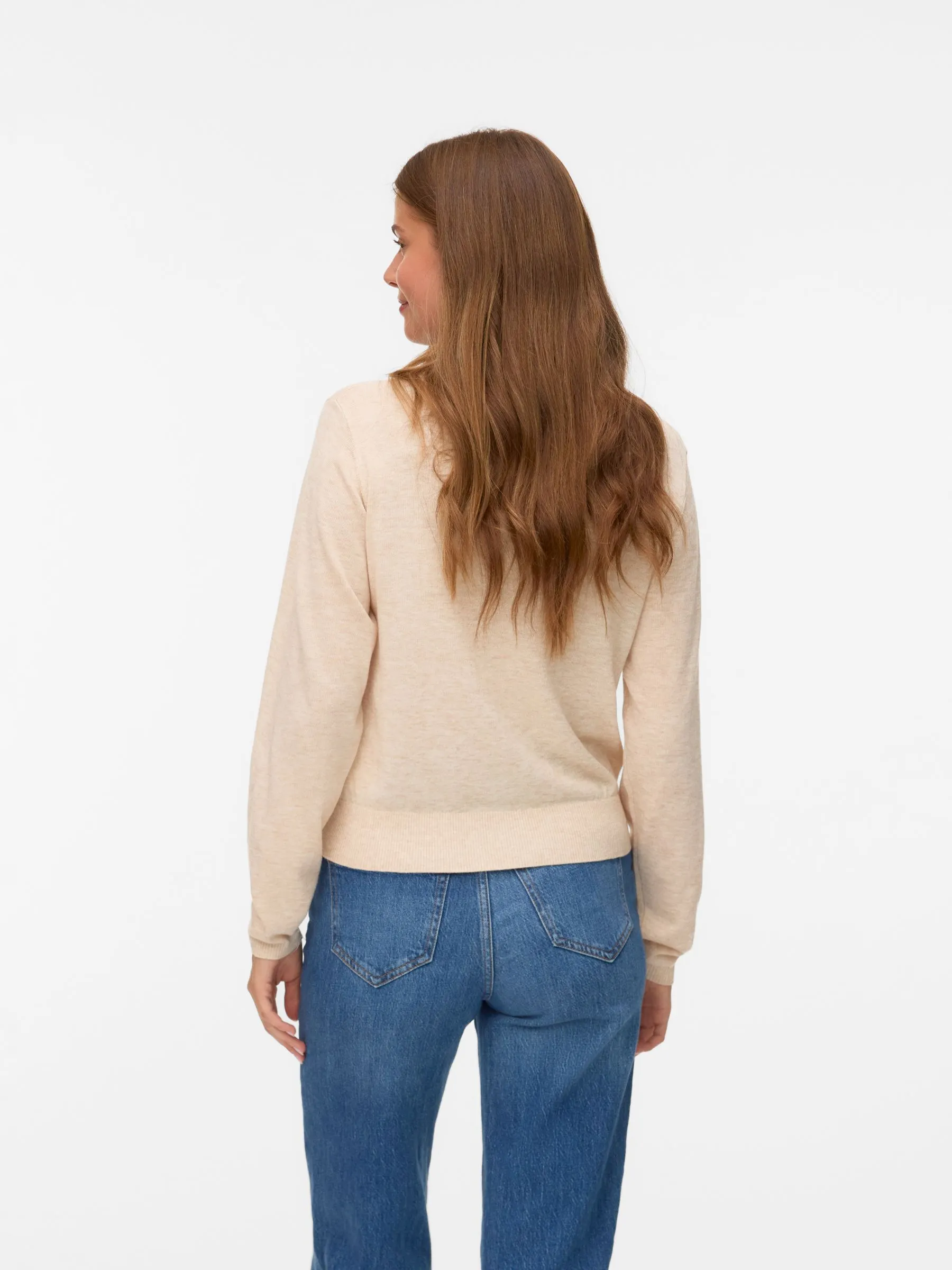 AWSIKITA LS O-NECK KNIT POLO NOOS, Natural Melange