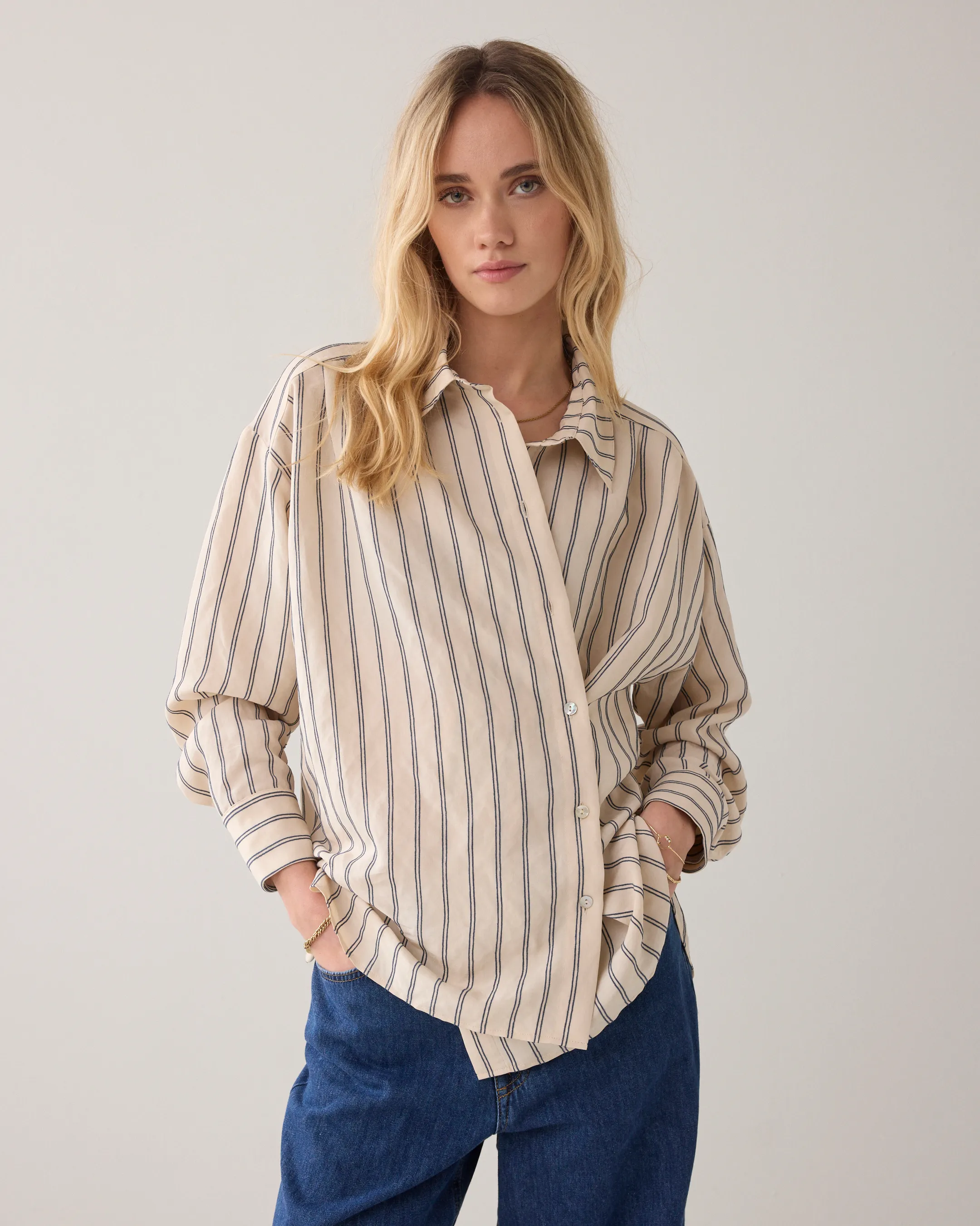 Blouse adjustable Chenille stripe