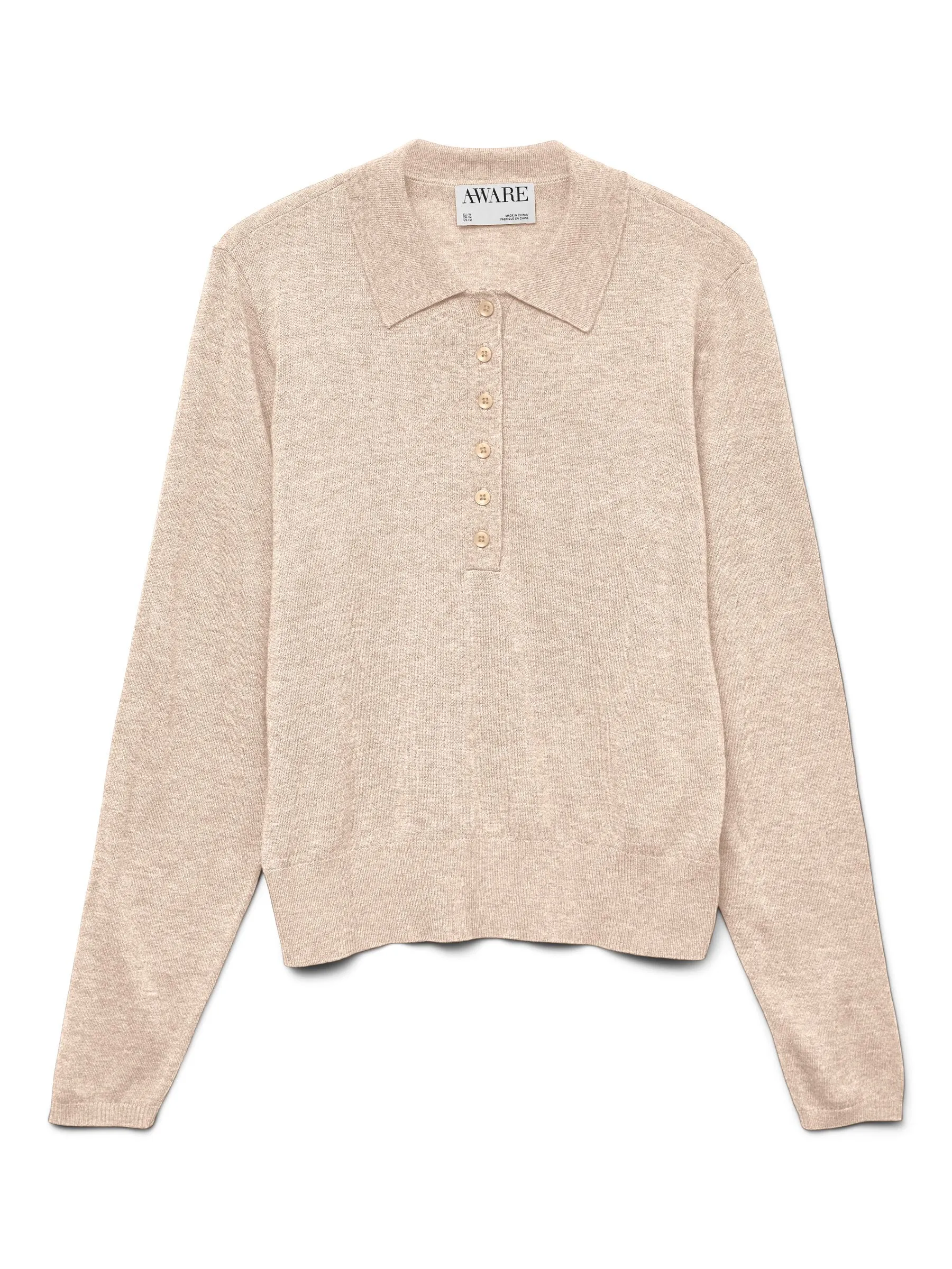 AWSIKITA LS O-NECK KNIT POLO NOOS, Natural Melange