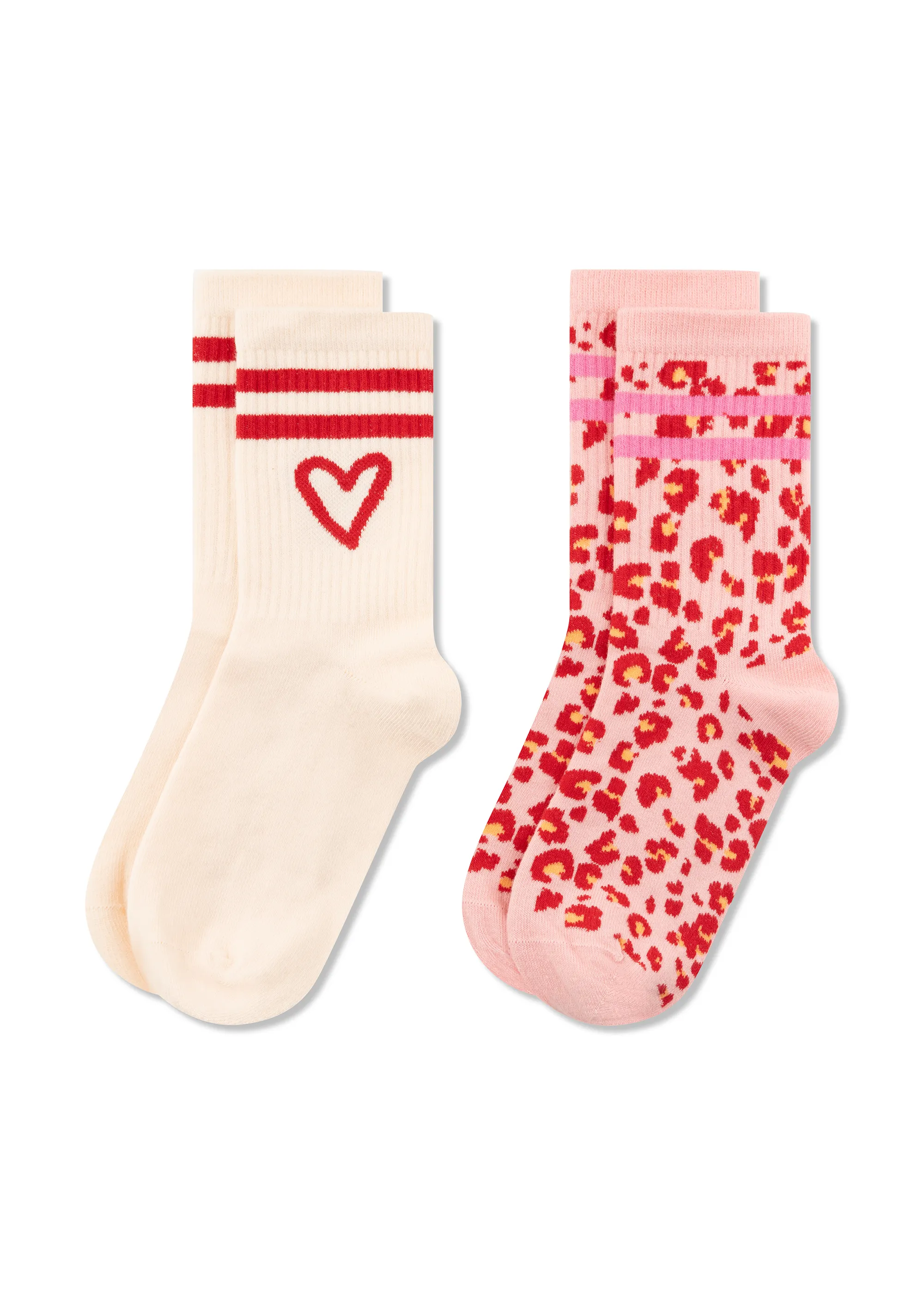 2 Paar Socken aus Baumwoll-Jacquard mit Herzmotiv und Leomuster