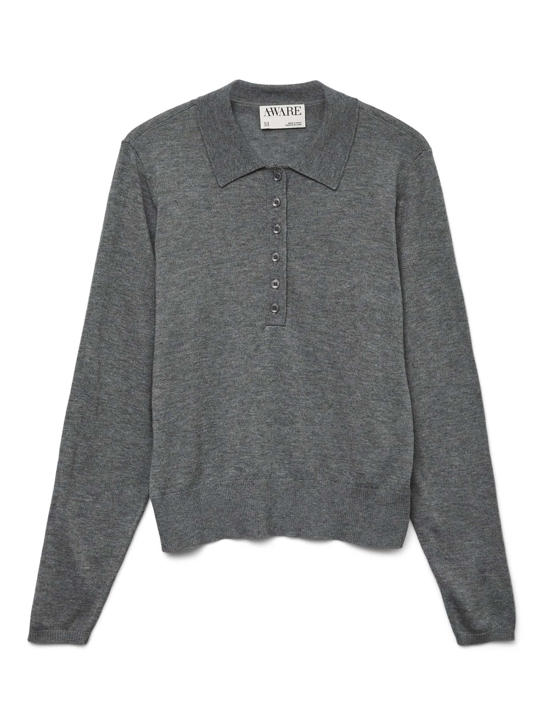 AWSIKITA LS O-NECK KNIT POLO NOOS, Medium Grey Melange