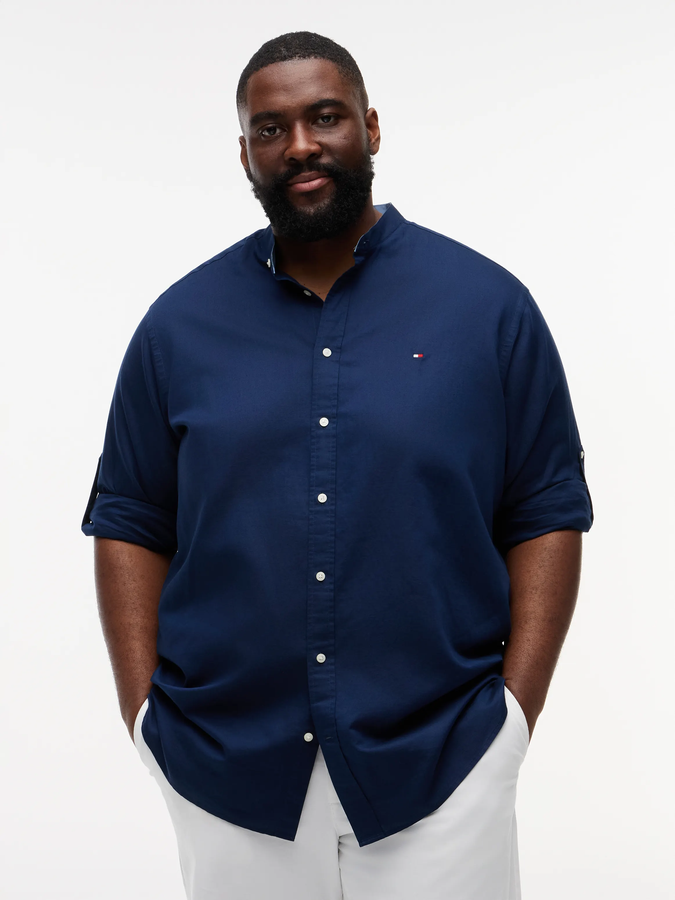 BT- LIN BLEND STAND COLLAR S-B