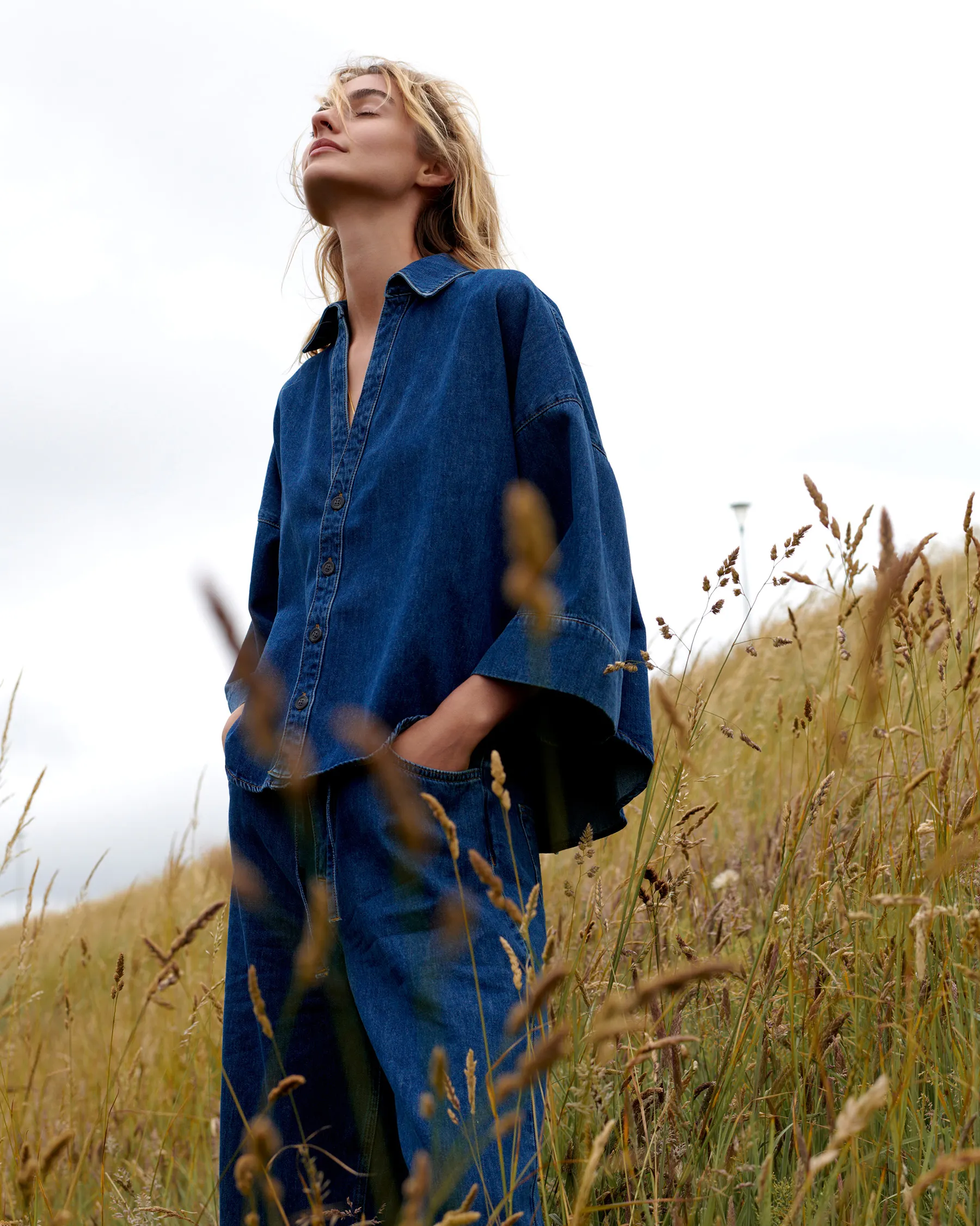 Blouse denim kimono Light cotton twill